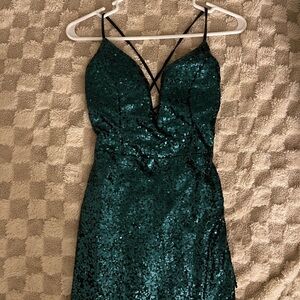 Lulu's Dazzling Emerald Sequin Backless Dress